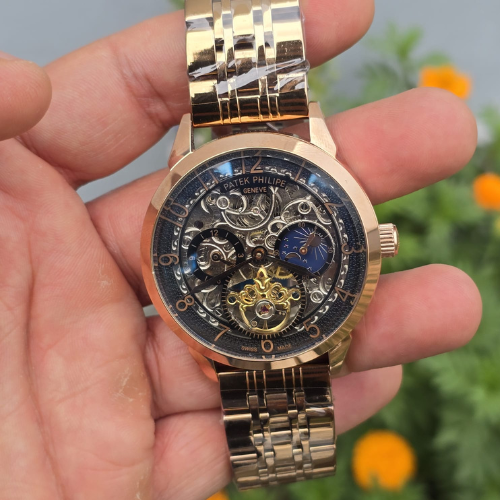 Branded Skeleton Moon Phase Watch Mechanical