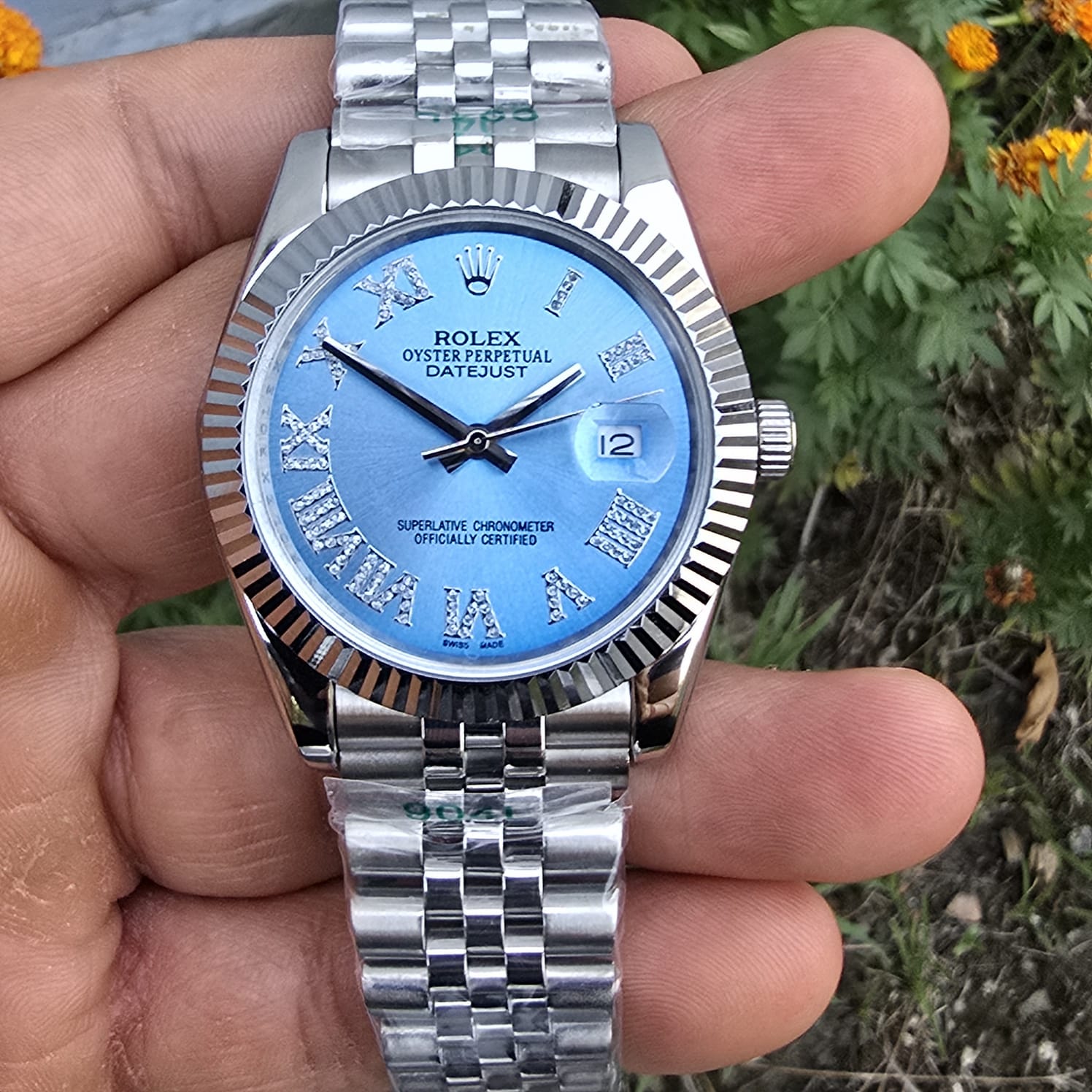 Luxury Datejust Silver-Blue Diamond Roman Figure